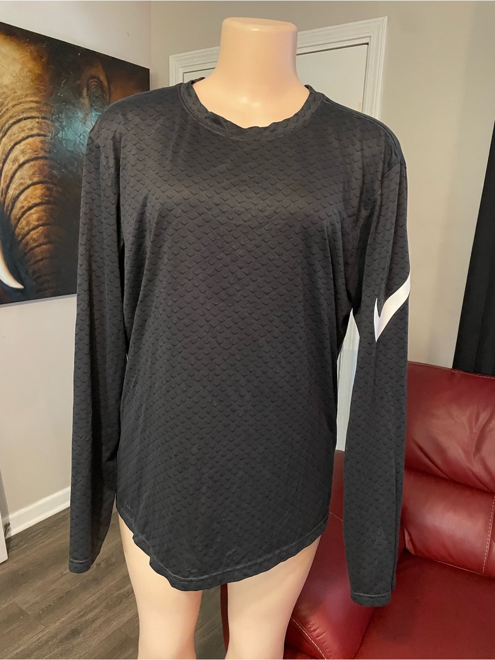 Nike Men's Black Long-Sleeve Athletic Shirt Tshirt top Large waffle look